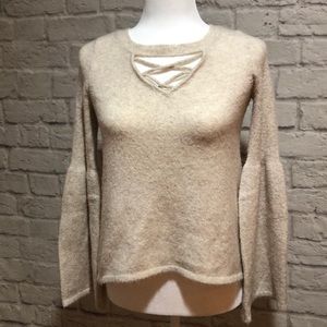 American Eagle Cream Boho Bell Sleeve Sweater (XS)